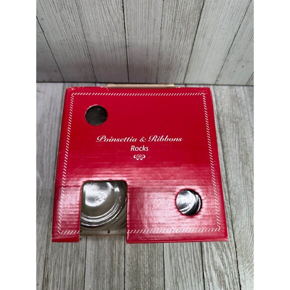 Vtg Anchor Hocking Poinsettia & Ribbons Rocks Glasses 3.25" Tall Barware Set 4 - Picture 6 of 10